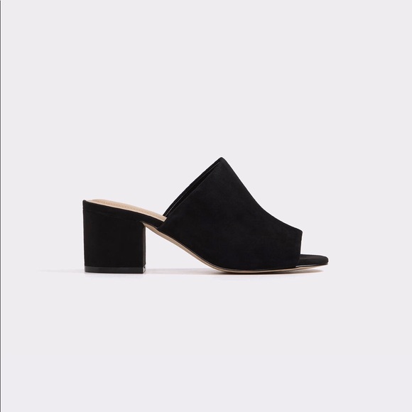 black suede high heel mules